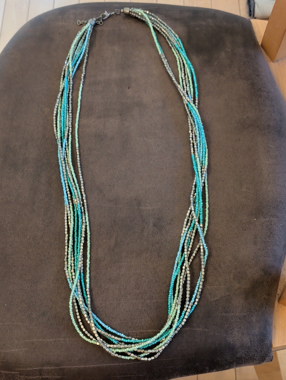 Multi-Strand Turquoise & Sea Green Beaded Necklace 34"